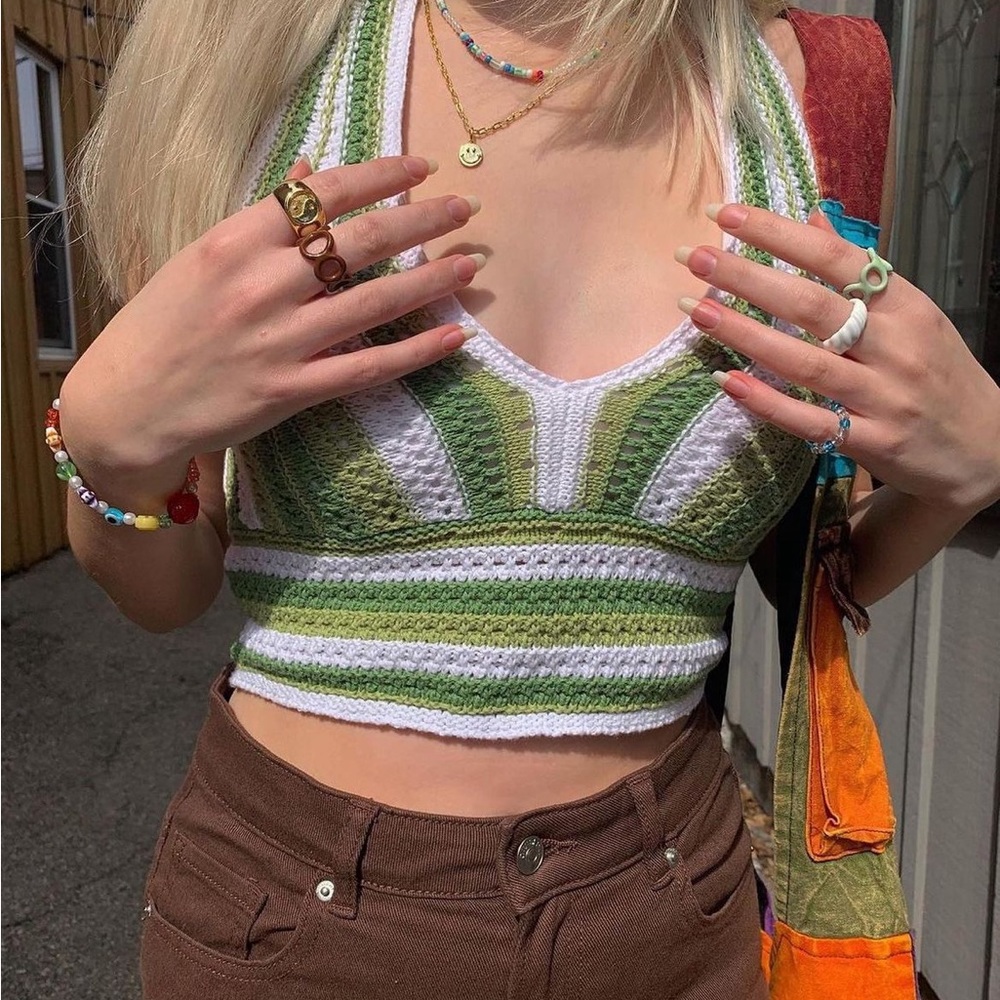 NWT Green Crochet Halter Top